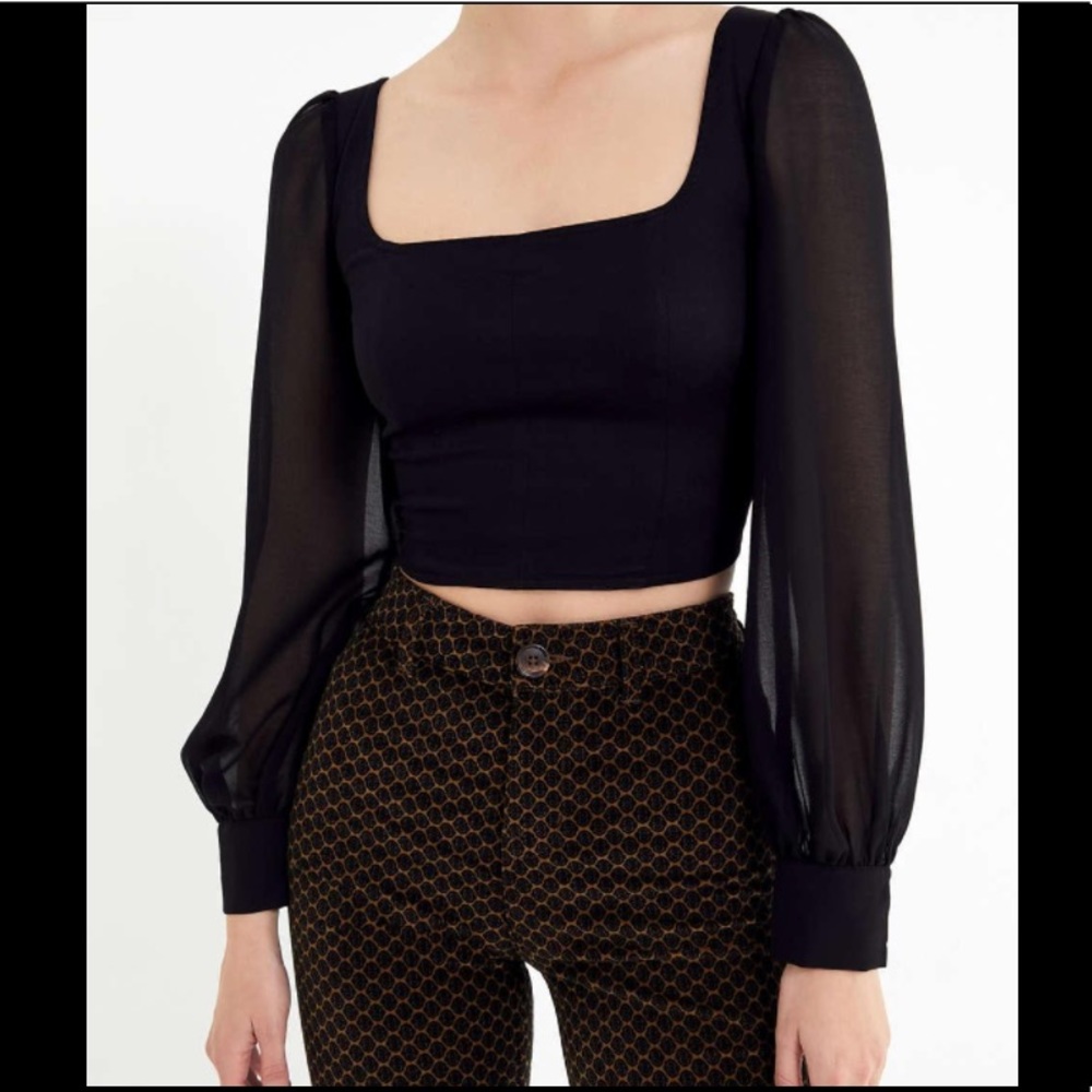 Urban Outfitters Lena Sheer Sleeve Square Neck Blouse M
